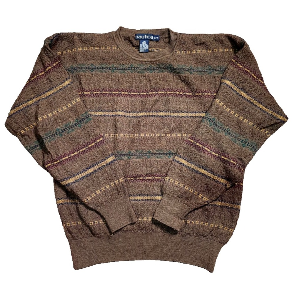 Nautica‎ 100% brown wool sweater, mens sz Med brown EUC vtg